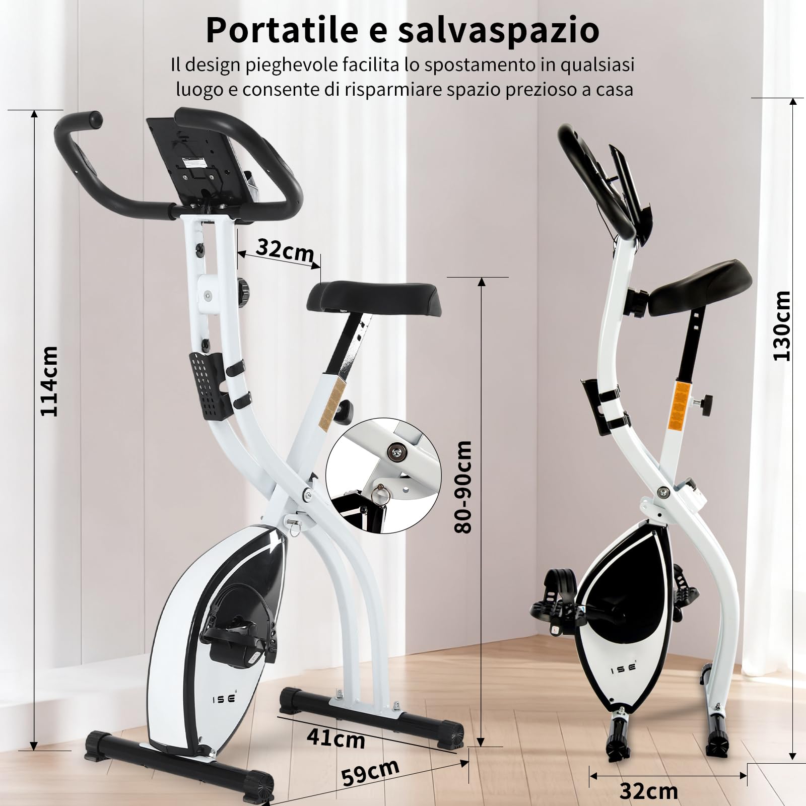 ISE Cyclette da Casa, Cyclette Pieghevole per Casa con Resistenza Magnetica a 8 Livelli Schermo LCD Supporto per Smartphone/Tablet