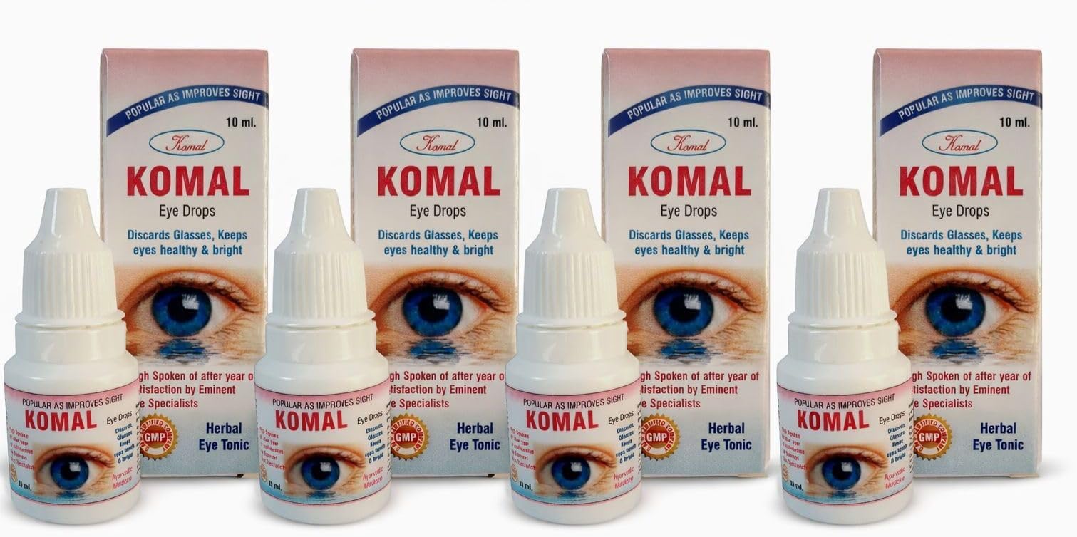 KOMAL AYURVEDIC EYE DROP (Pack of 4 bottles10ml each) Relives Dryness,Redness & Itching,with the help of Triiphla,Rose Water,Punarnava,Turmeric and Alum