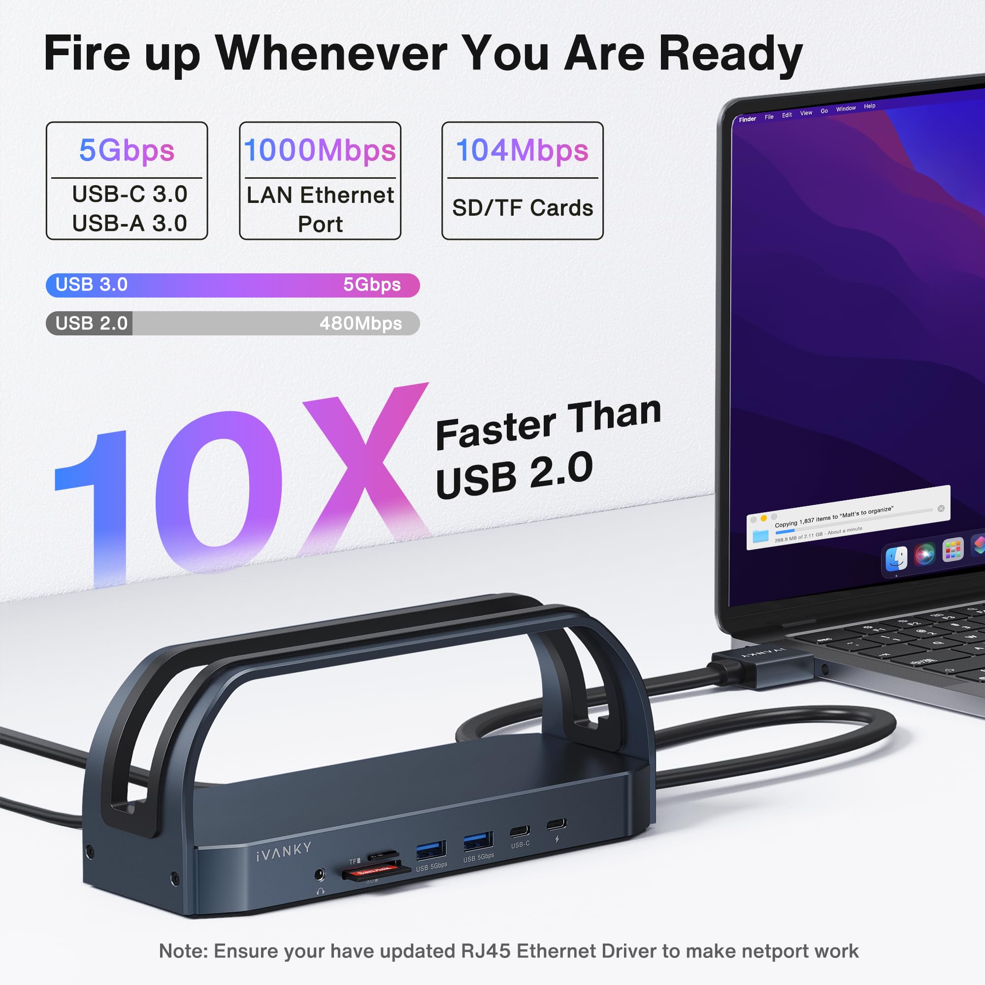iVANKY 12-en-2 FusionDock 2 Estación de Acoplamiento Vertical para MacBook Pro con Adaptador de alimentación de 150W, Dock para Monitor Dual 4K@60Hz para Mac M3/M4 Pro/MAX, 2xHDMI, 96W PD, 6 USB