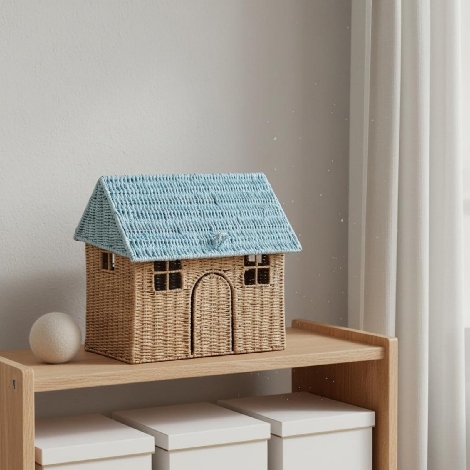 kowaku Cestino Portaoggetti Bambini Cesto Contenitore Scatola Organizer Cestino Giochi Design a Casetta Decorativo in Corda di Carta con Telaio in Ferro per