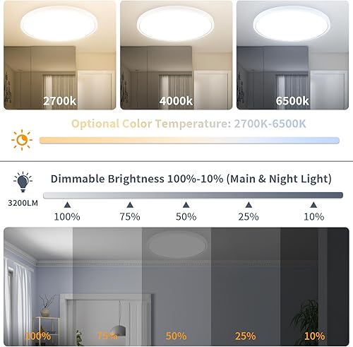 Miniatura 2 de Lámpara de techo de montaje empotrado de 12 pulgadas con control remoto y luces nocturnas, lámpara de techo LED regulable de 2700 K-6500 K, moderna,
