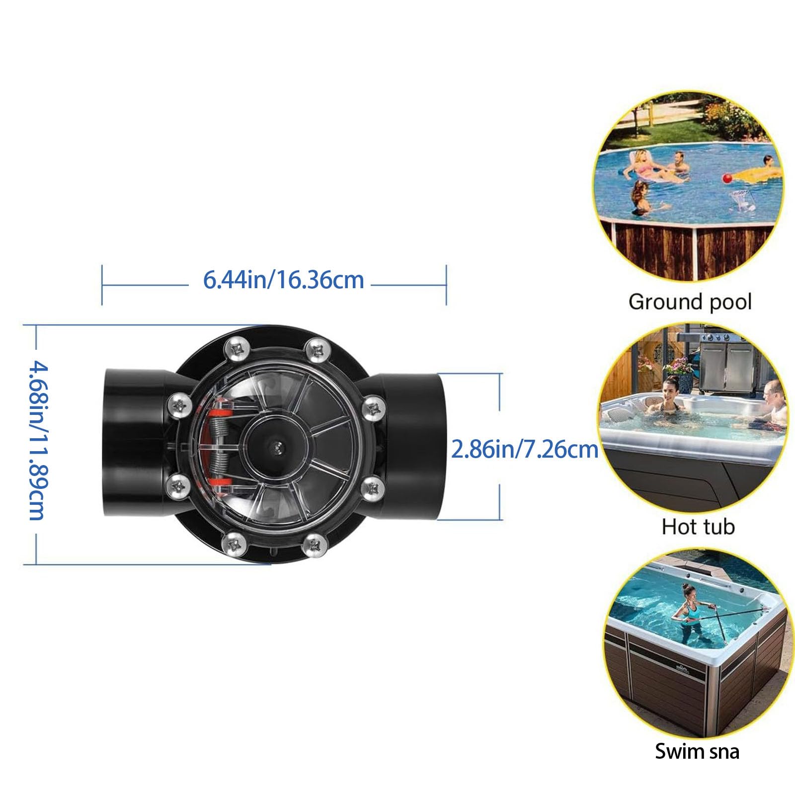 Válvulas de retención de piscina con tapa de inspección transparente, fácil de desmontar, mantenimiento para piscina y filtro
