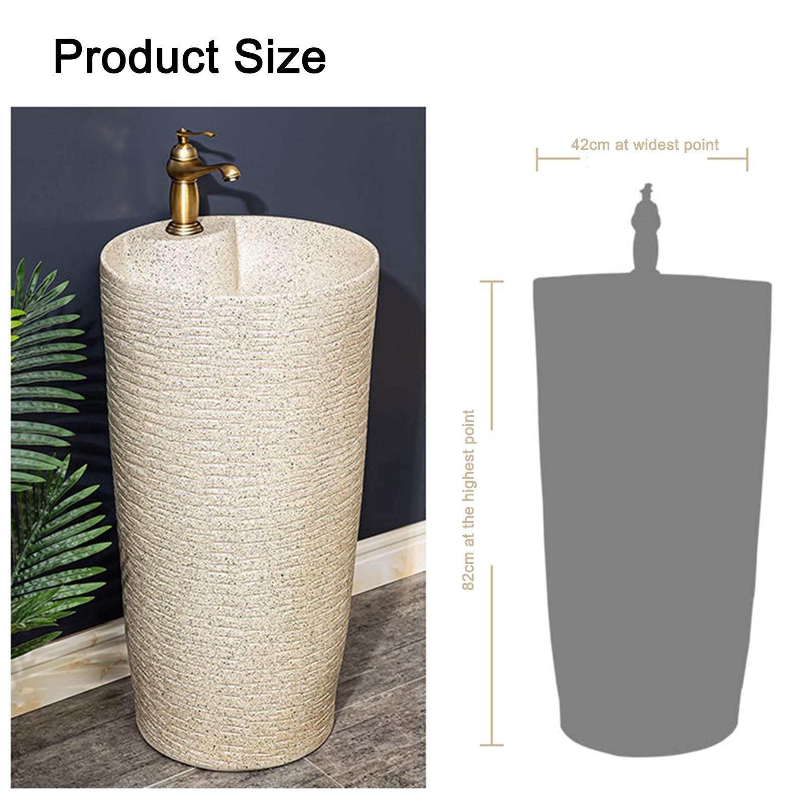 Lavabo de pie lavabo de pedestal de cerámica para baño, lavabo de columna tallado a mano, lavabo artístico de estilo industrial, con mangueras frías y calientes, lavabo para tocador