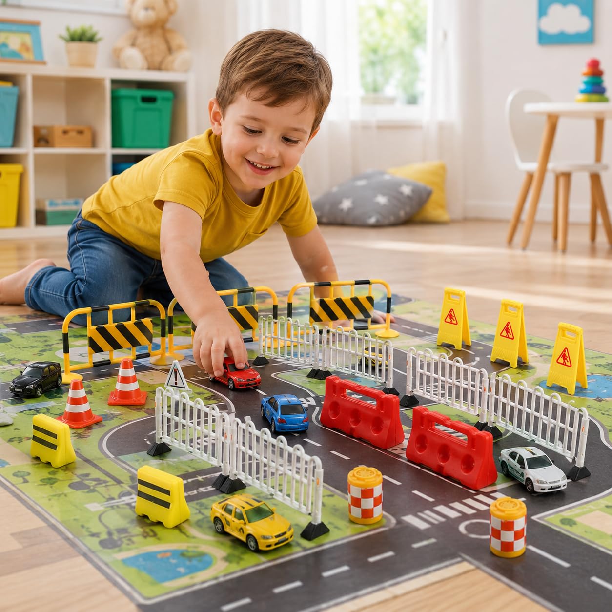 Garneck Juego de mini señales de tráfico para – Juego de 14 juguetes con conos de tráfico – obras y señales de carretera – Juguete educativo para la educación creativa y vial