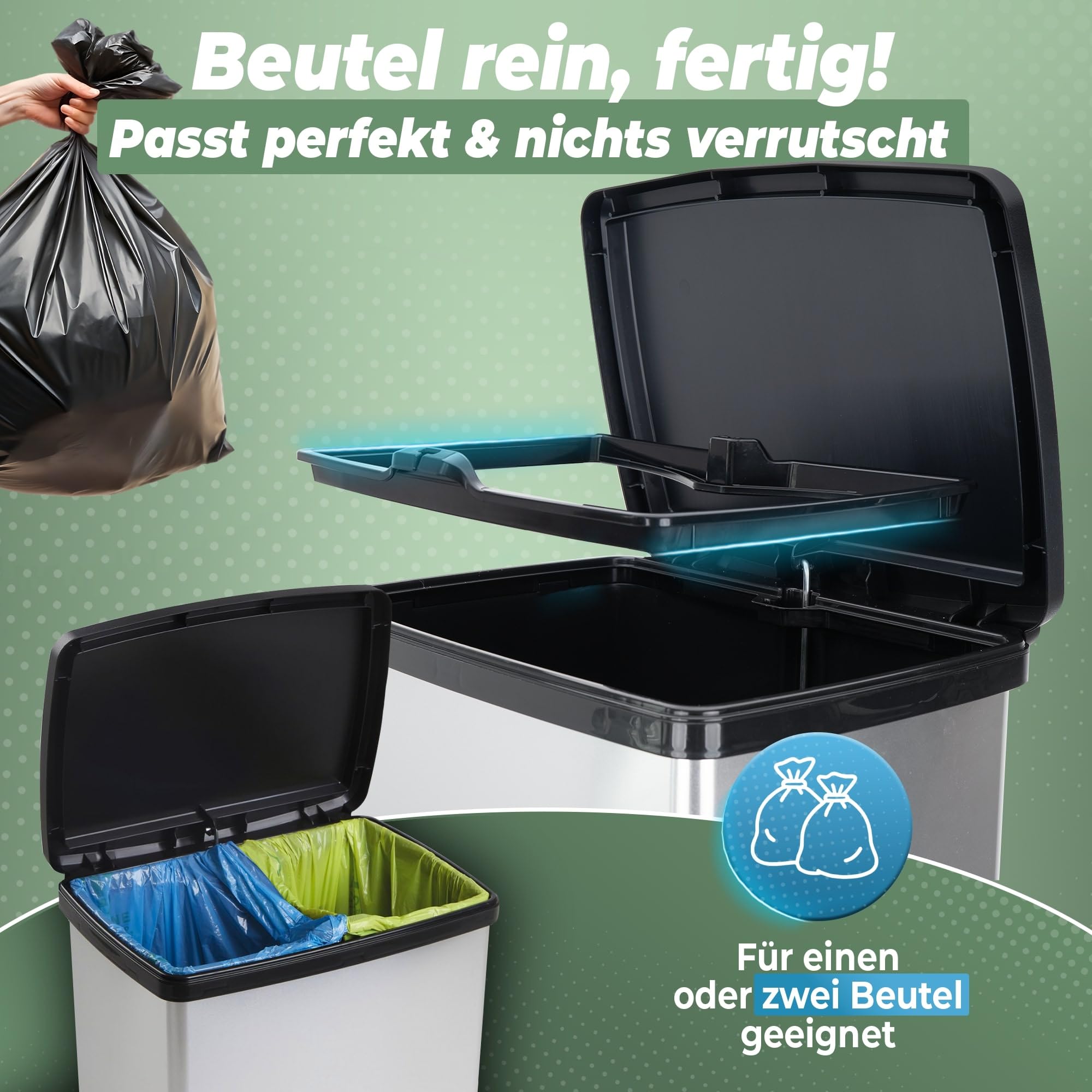 Novaliv Großer Mülleimer mit Deckel - 50L Tretmülleimer mit Soft-Close-System - Stabiler Abfalleimer mit Deckel & Fußpedal - Geruchsdichter Mülleimer Küche u.v.m - Treteimer Müllbehälter