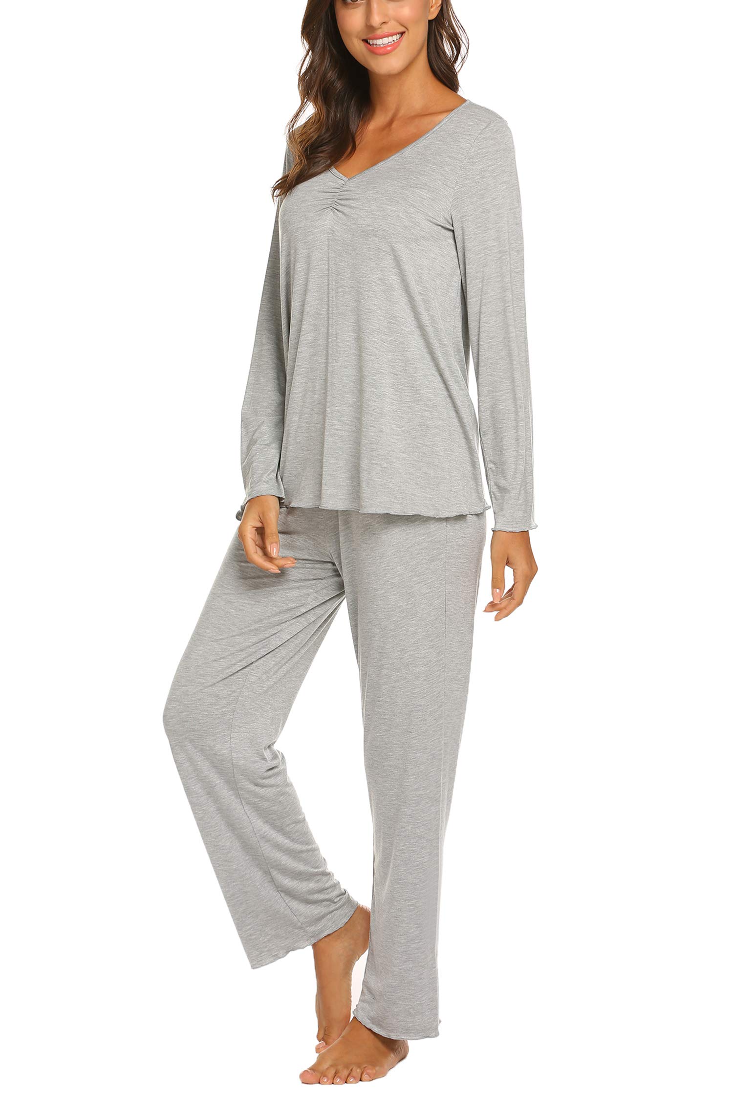 MAXMODA Pigiama Donna Pigiami Due Pezzi Maglietta Manica Lunga e Pantalone Lungo S-XXL