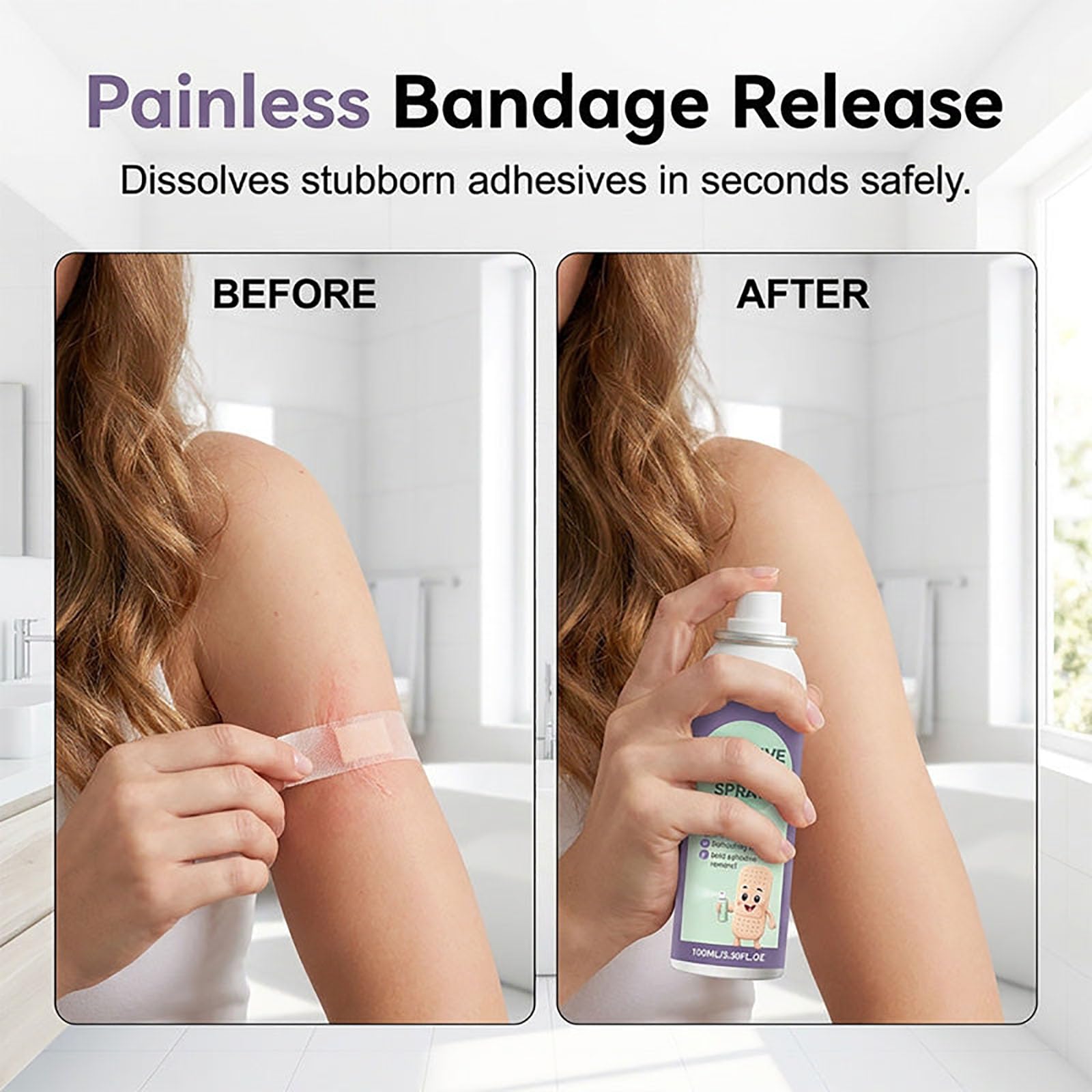Spray doux pour retirer les résidus d'adhésif (100 ml) – Liquide nettoyant et adoucissant pour enlever les résidus de pansements et rubans adhésifs Séchage rapide – Pour peaux sensibles (3Pcs)