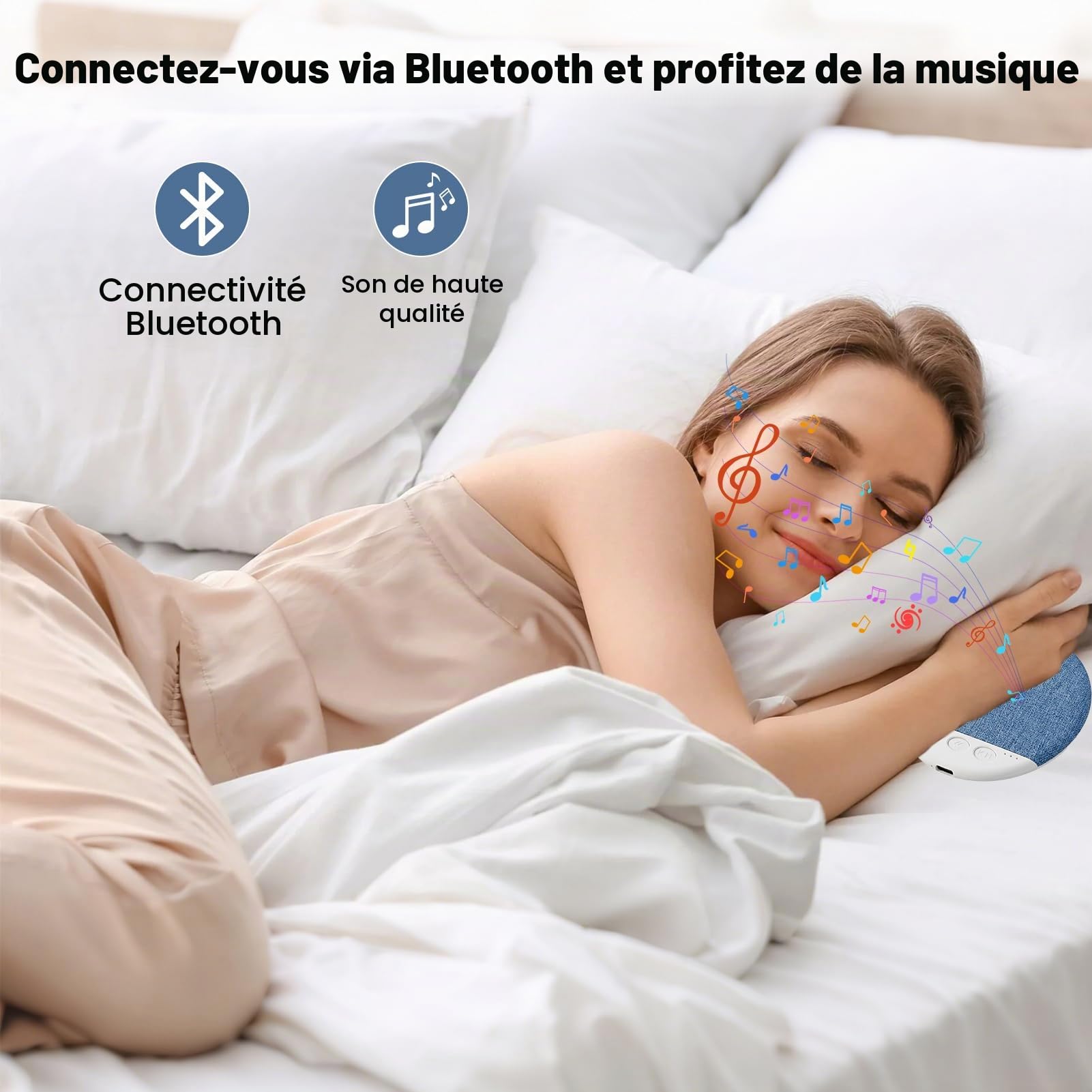 Haut Parleur Oreiller avec Bluetooth sous d'oreiller pour Dormir, Haut-Parleur Ultra Fin Portable, Sons Apaisants et Minuterie de Sommeil, pour Chambre, Hôtel, Camping