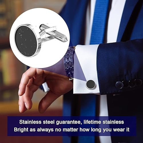 Miniatura 4 de UHIBROS Gemelos de acero inoxidable clásicos de esmoquin y accesorios de camisa regalos únicos de joyería de plata para novio de negocios boda