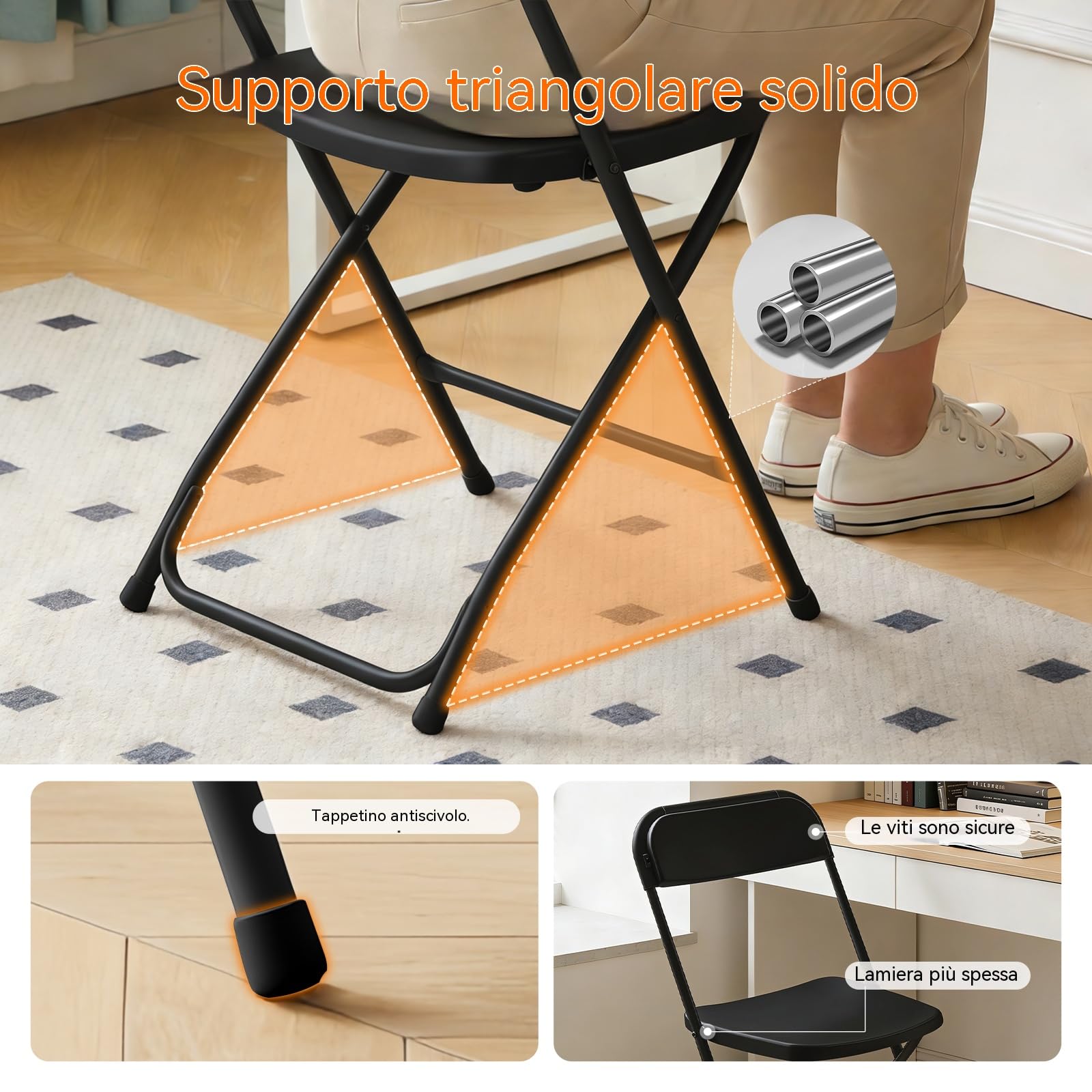 Set di 4 sedie pieghevoli in plastica, stabili e impilabili per uso professionale, posti a sedere esterni portatili per feste, matrimoni, giardino, banchetti