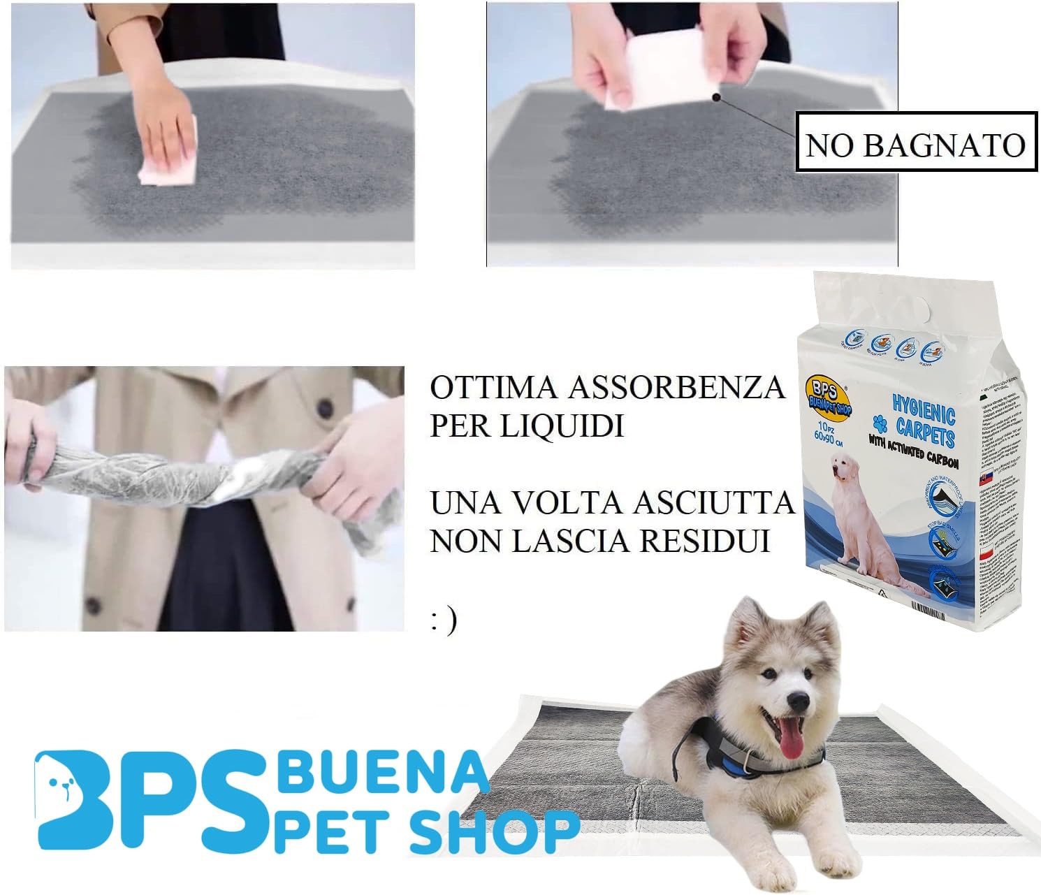 TAPPETINI IGIENICI BPS PET SHOP CARBONI ATTIVI PER CANI 60x90cm 120pezzi