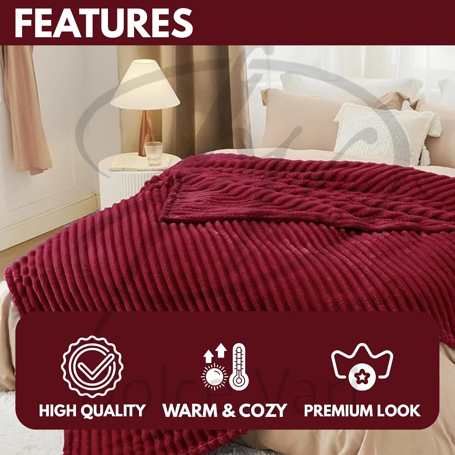 Dolce Vari Fleece Throw Blanket for Sofa or Bed Chunky Rib Popcorn Waffle Design, Soft Warm Cosy Blanket Throw - Image 3