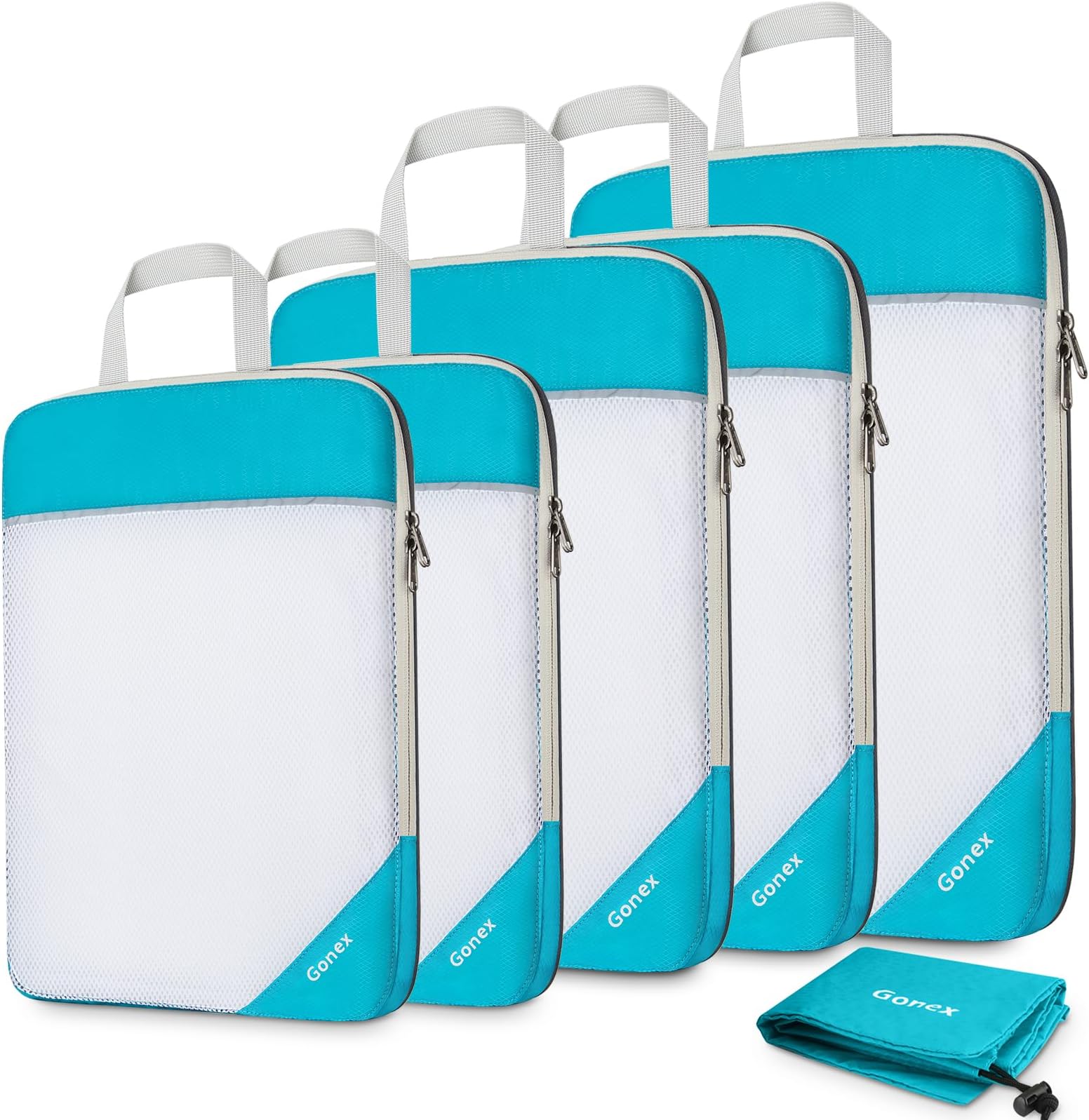 Compression Packing Cubes, Gonex Extensible Storage Mesh Bags Organizers, A: 6 PCS New Size & Higher Blue, New Size & Higher: 1L+2M+2S+Laundry Bag