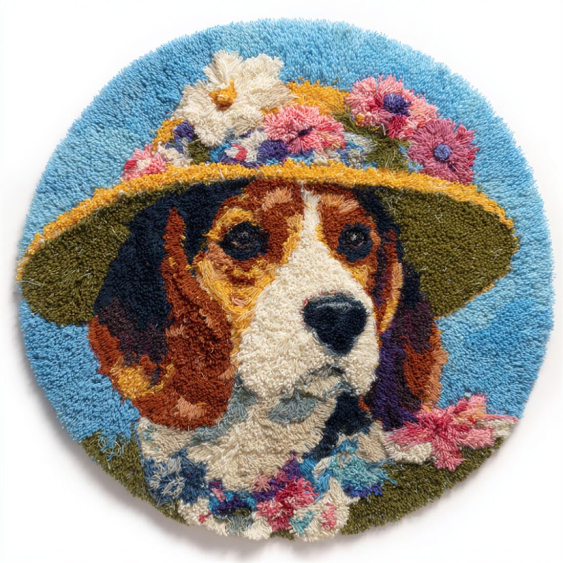 Rqwybcaxn DIY Latch Hook Rug Kit for Beginners Animal Crochet Starter Kit Cartoon Beagle 60x60cm Round Tapestry with Crochet Hook Bedroom Craft Gift