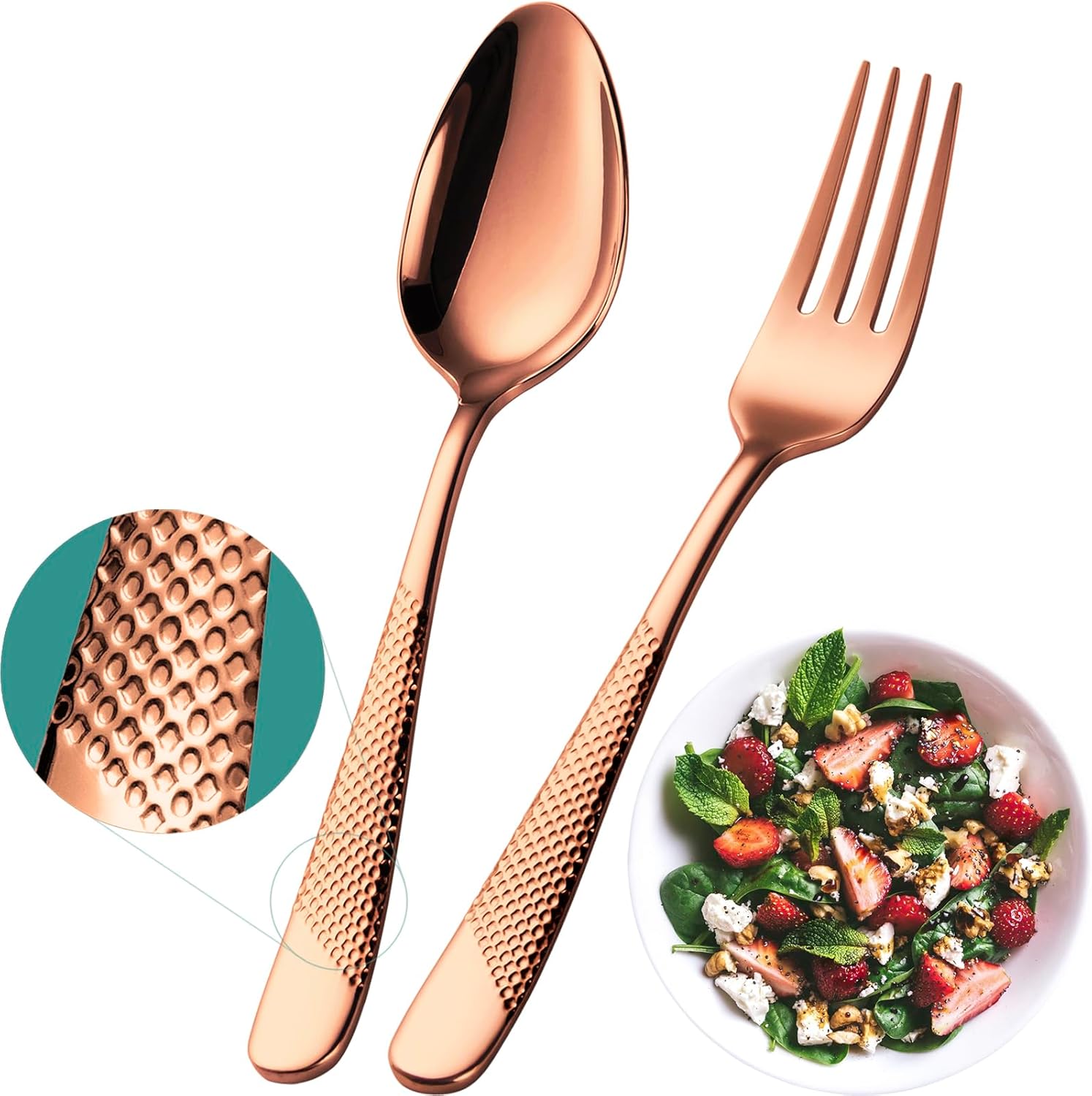 Xideman® 24-Piece Premium Forks and Spoons Silverware Set (6.7 inch), 18/10 Stainless Steel Hammered Flatware Cutlery Set for Home Kitchen and Restaurant - 12 Salad Forks & 12 Teaspoons (Copper)