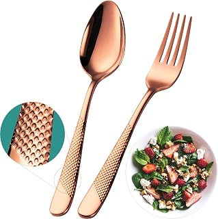 24-Piece Premium Dessert Spoons and Forks Cutlery Set (6.7 inch), 18/10 Stainless Steel Useful Medium Tablespoons Forks for Home Kitchen Restaurant - 12 Spoons and 12 Forks (Cupper)