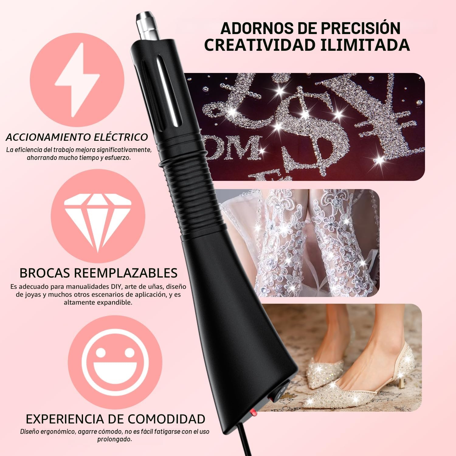 RCIDOS Aplicador De Hotfix, Aplicador Rhinestones Hotfix, Aplicador De Piedras Strass Hotfix Aplicador Herramienta Con 3 Bandeja De Diamantes 7 Puntas Aplicadoras, Para Sombrero Ropa Pantalones