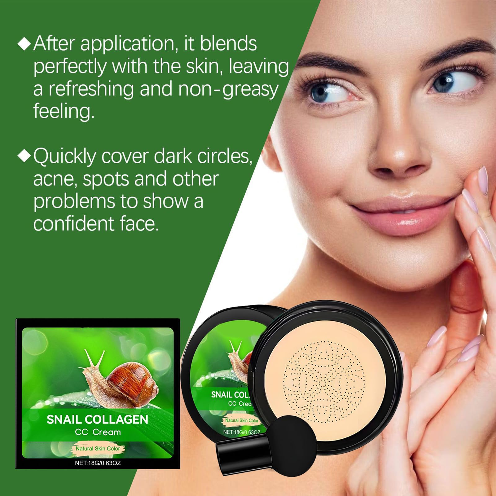Cuscino Air CC Cream - Correttore Idratante Viso | Crema CC Viso A Lunga Tenuta Con Cuscino Air Cushion Per Trucco Quotidiano