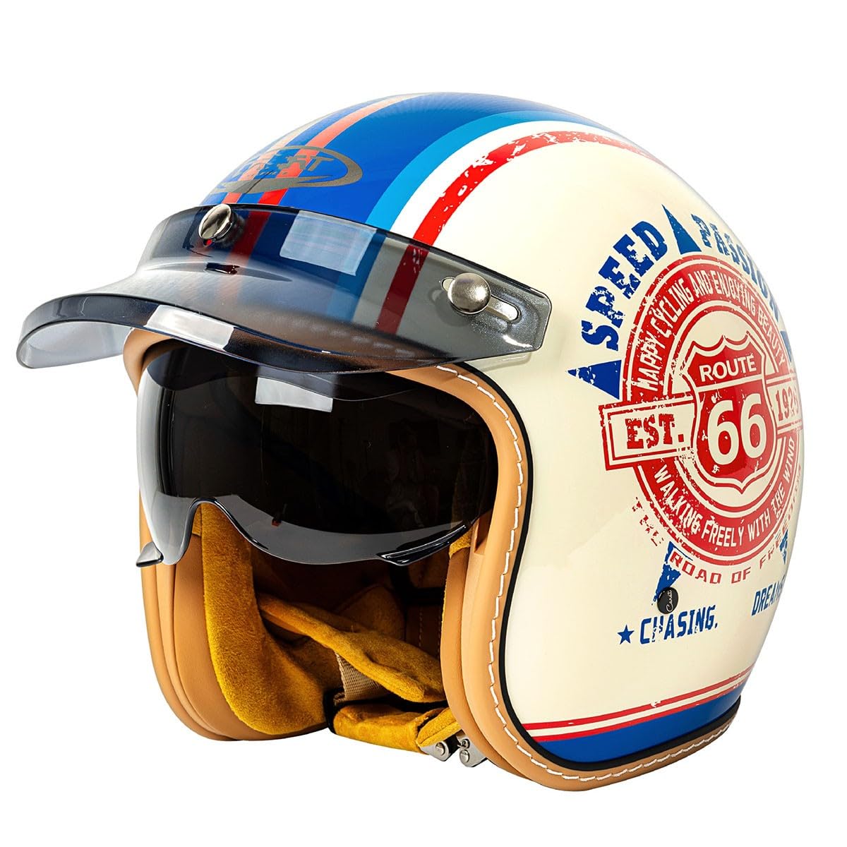 Media Casco De Motocicleta Vintage Casco Abiertos con Visera Solar 3/4 Casco Moto Jet Alemán Estilo ECEDOT Homologado Cascos Half-Helmet para Hombres Y Mujeres