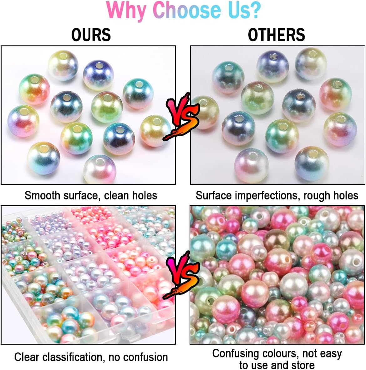 Glass Pearl Beads 1890 Pcs Shiny Beads for Crafting 4/6/8/10mm Spacer Beads with Holes Round Beads for Jewellery Making DIY Bracelet Necklace Earring Knitting Decorations(Light)