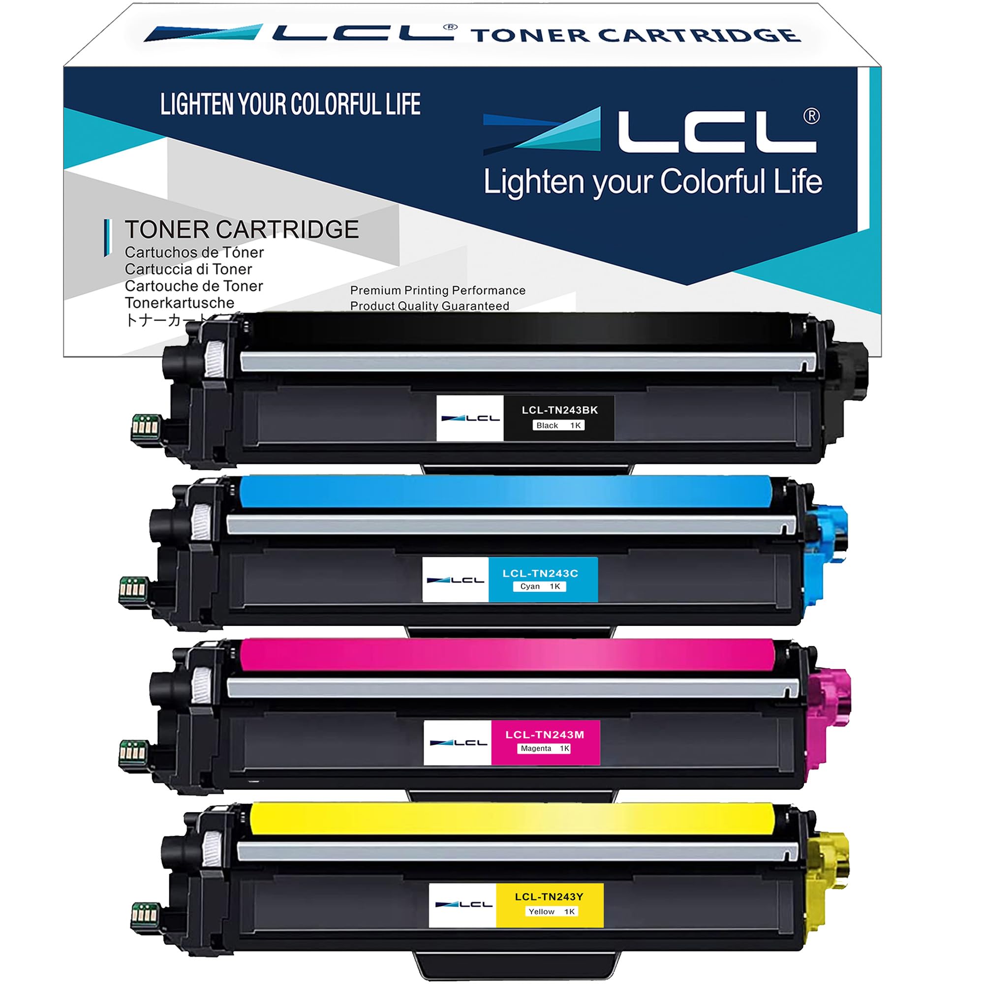 LCL Compatible Cartucho de tóner TN243 TN-243 TN-243BK TN243BK TN243C TN243M TN243Y (4Pack KCMY) Reemplazo para Brother HL-L3210CW HL-L3230CDW HL-L3270CDW MFC-L3710CDW MFC-L3750CDW MFC-L3770CDW