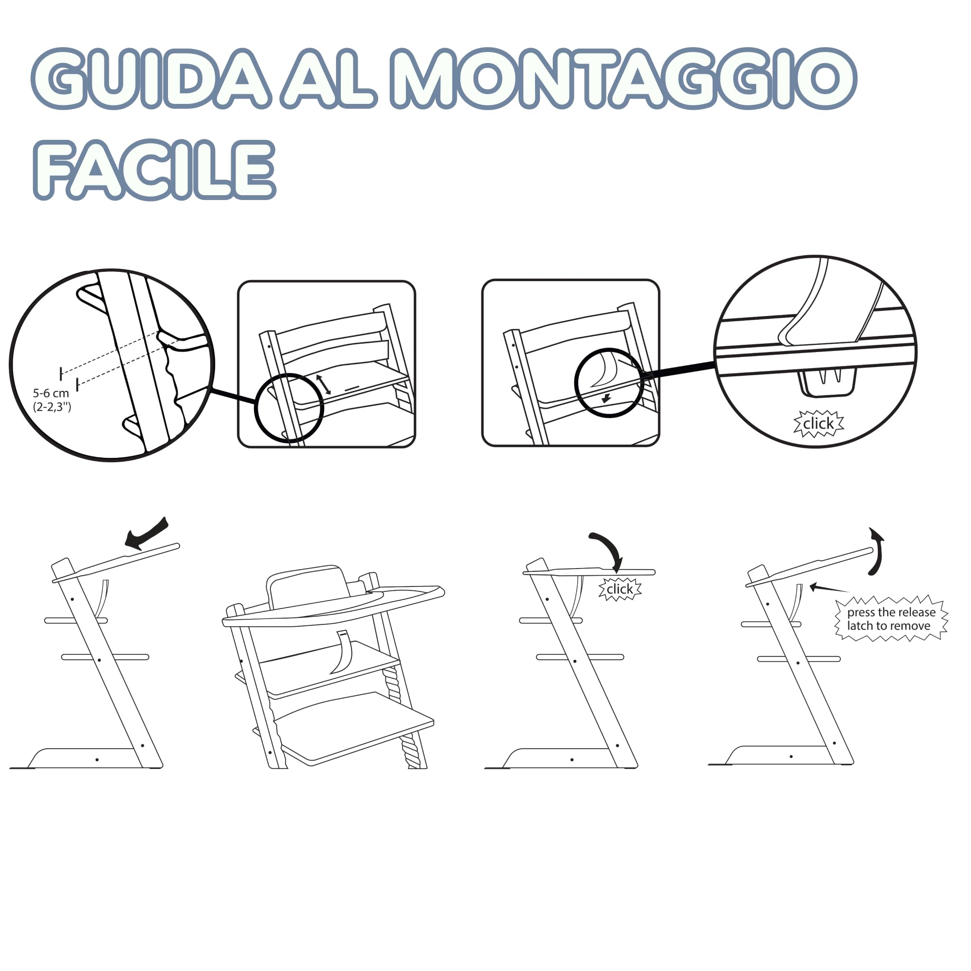 Vassoio per Seggiolone Stokke Tripp Trapp – Chiaro – Senza Baby Set Necessario. Superficie Antiscivolo per Ventose. A Scatto. Senza BPA