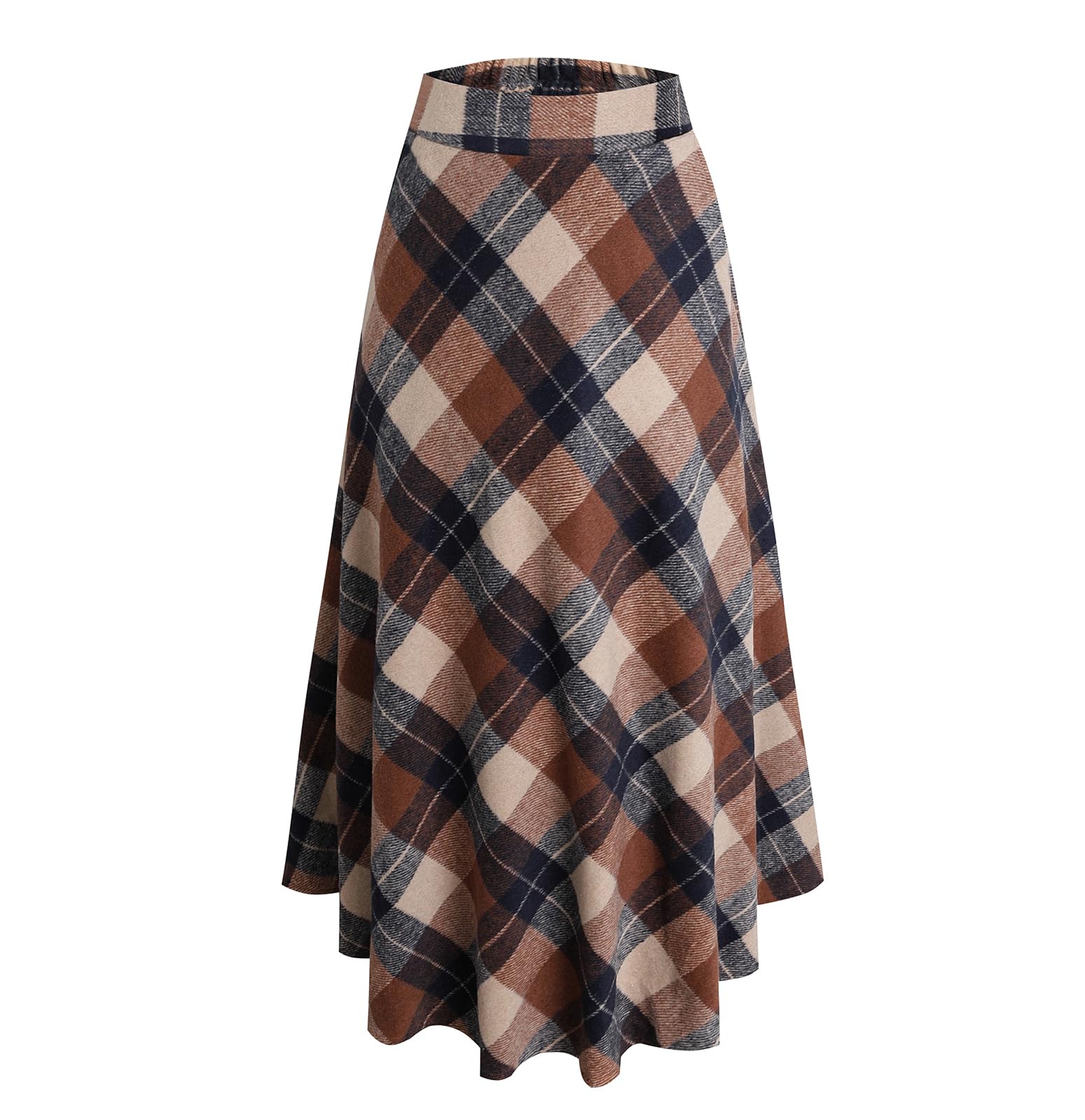 Falda de lana a cuadros vintage de cintura alta para mujer, falda larga elegante para otoño e invierno