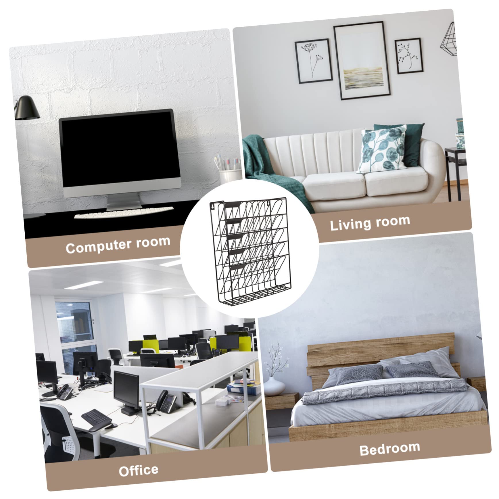 PLAFOPE Organisateur de Courrier Mural en Fer Noir, Range Revues Compact et Gain de Place, pour Bureau et École, Étagère à Documents Pratique et Solide
