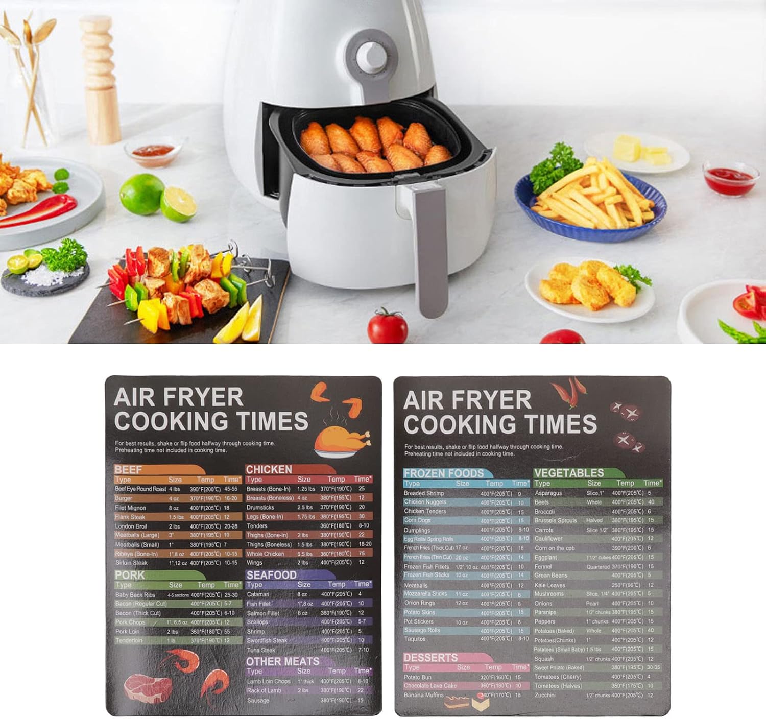 20x16cm Fryer Accessories Cook Times Fryer Magnetic Cheat Sheet Temperature Reference for Household Kitchen