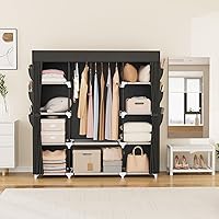 Vista 2 de VTRIN Portable Closet Wardrobe for Hanging Clothes 57.3 Inch Large Capacity Clothes Rack with Cover, 10 Storage Organizer Shelves, 1 Hanging Rods