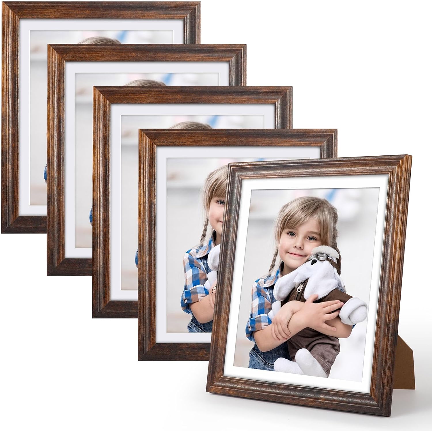 Rustic 8x10 Picture Frames Set of 5, Brown Photo Frame with Mat for 8