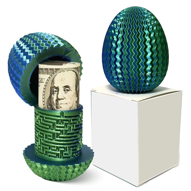 Caja Misteriosa de Enigma y Laberinto Ovalado para Dinero, Impresa en 3D Azul-Verde