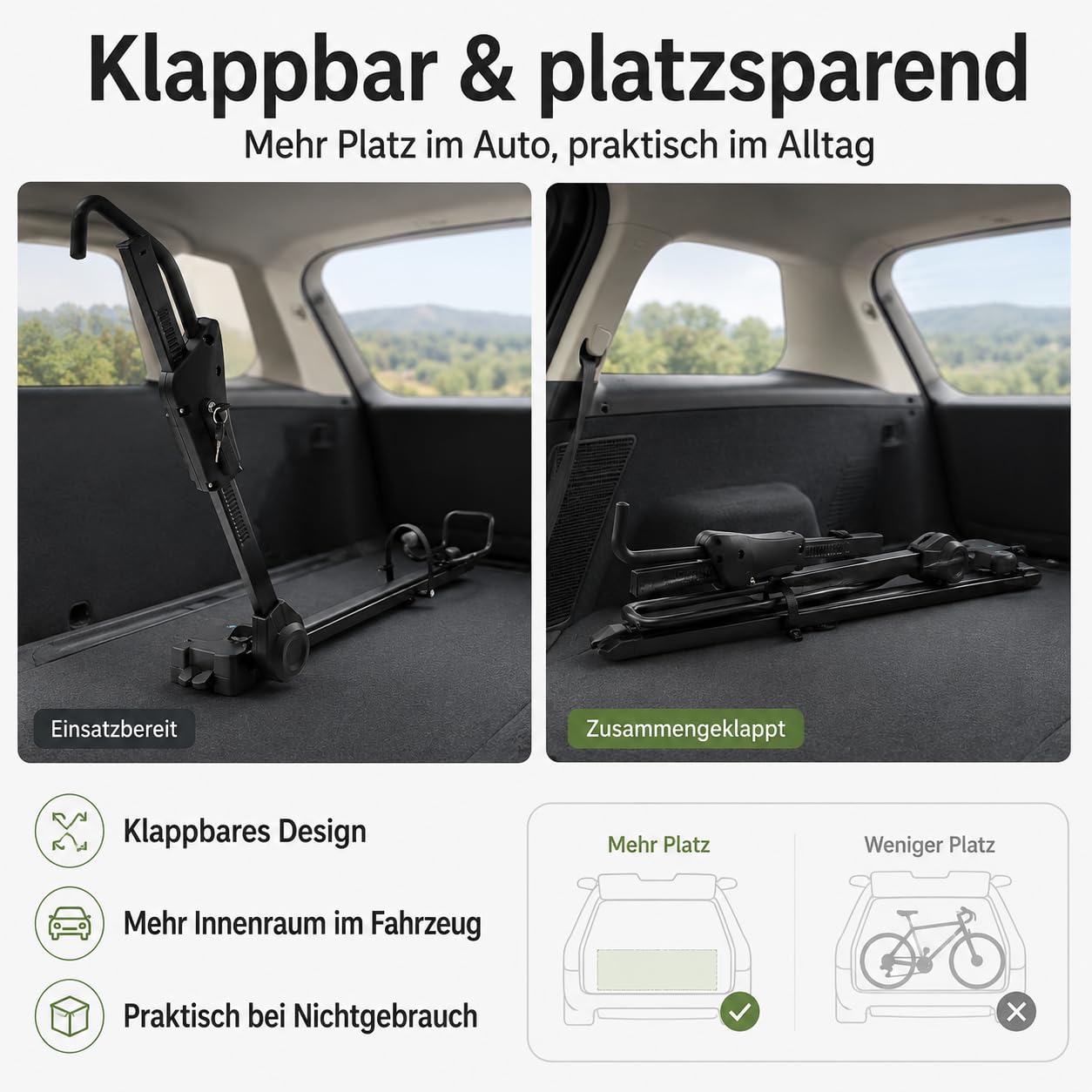 Fahrrad Dachträger E-Bike mit Diebstahlschutz für Auto SUV bis 38 Zoll | Mit Doppelverriegelung und Vierpunkt-Befestigung Einstellbare Höhe 75-98cm für sicheres Transportieren