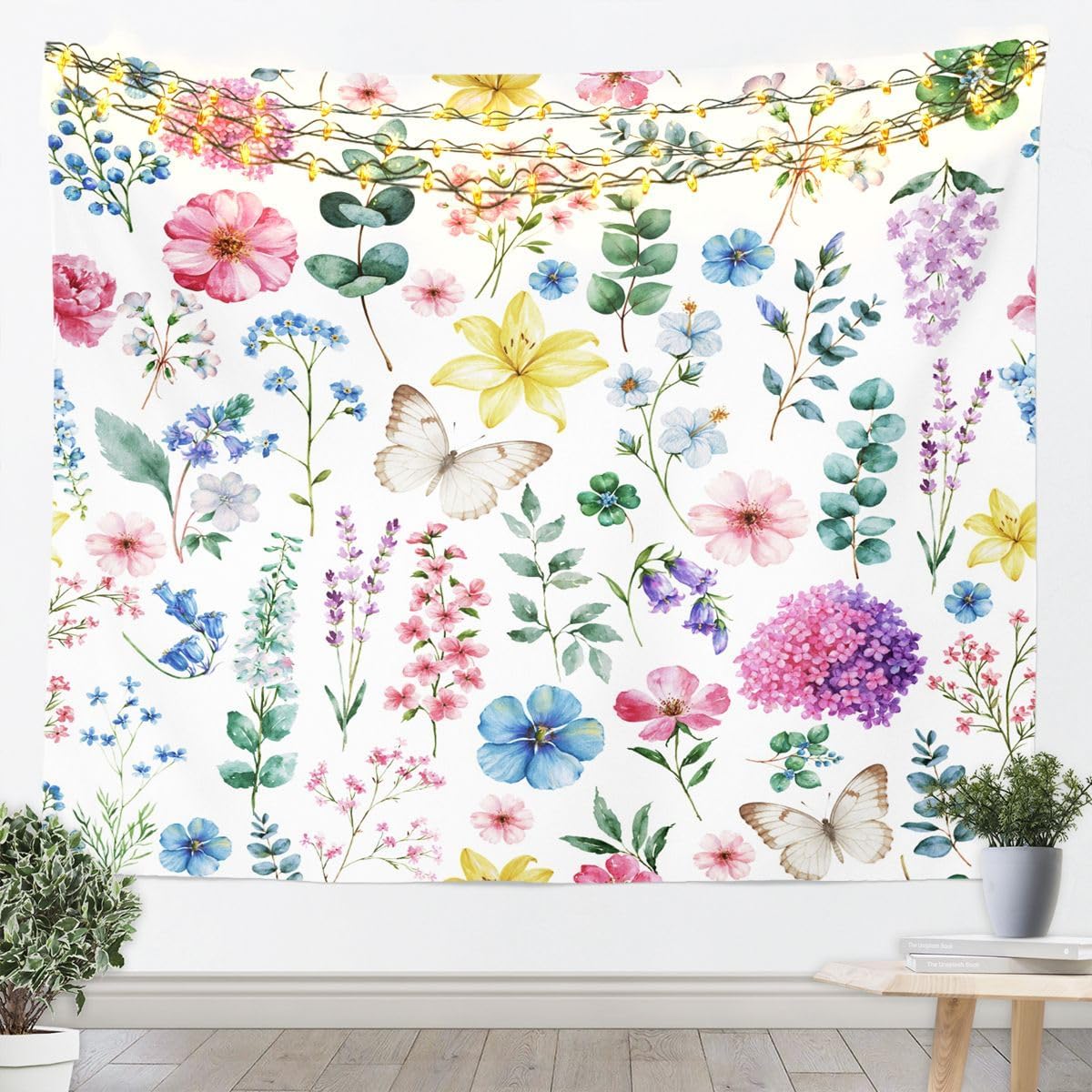 Feelyou Vintage Floral Tapestry Boho Flowers Wall Art Modern Abstract Mid Century Wall Hanging Blanket for Living Room Bedroom Retro Cute Trendy Home Decor Medium 59"x59" Daisy Light Blue image 5