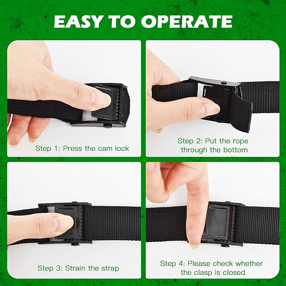 RIO Direct Ratchet Tie Down Straps, Heavy Duty Lashing Straps Adjustable Cam Buckle Tensioning Belts for Motorcycle, Cargo, Trucks,Trailer,Luggage- 5M x 25mm Black 4 Pack