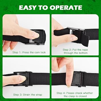 RIO Direct Ratchet Tie Down Straps, Heavy Duty Lashing Straps Adjustable Cam Buckle Tensioning Belts for Motorcycle, Cargo, Trucks,Trailer,Luggage- 5M x 25mm Black 4 Pack