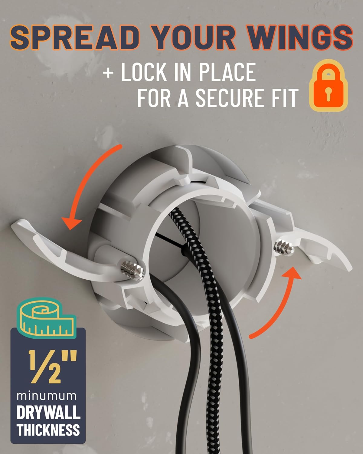 ECHOGEAR TV Cord Hider - 2.5" Mini in Wall Cable Management Kit Cord Concealer for Wall Mounted TVs - Easy 3-Step Install w/Locking Winged Grommets for Secure Fit - White