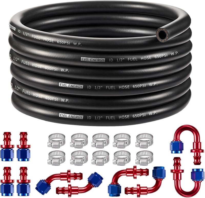 Kit de linha de combustível EVIL ENERGY 8AN com mangueira CPE 1/2 – 6,10 m, conexões e abraçadeiras