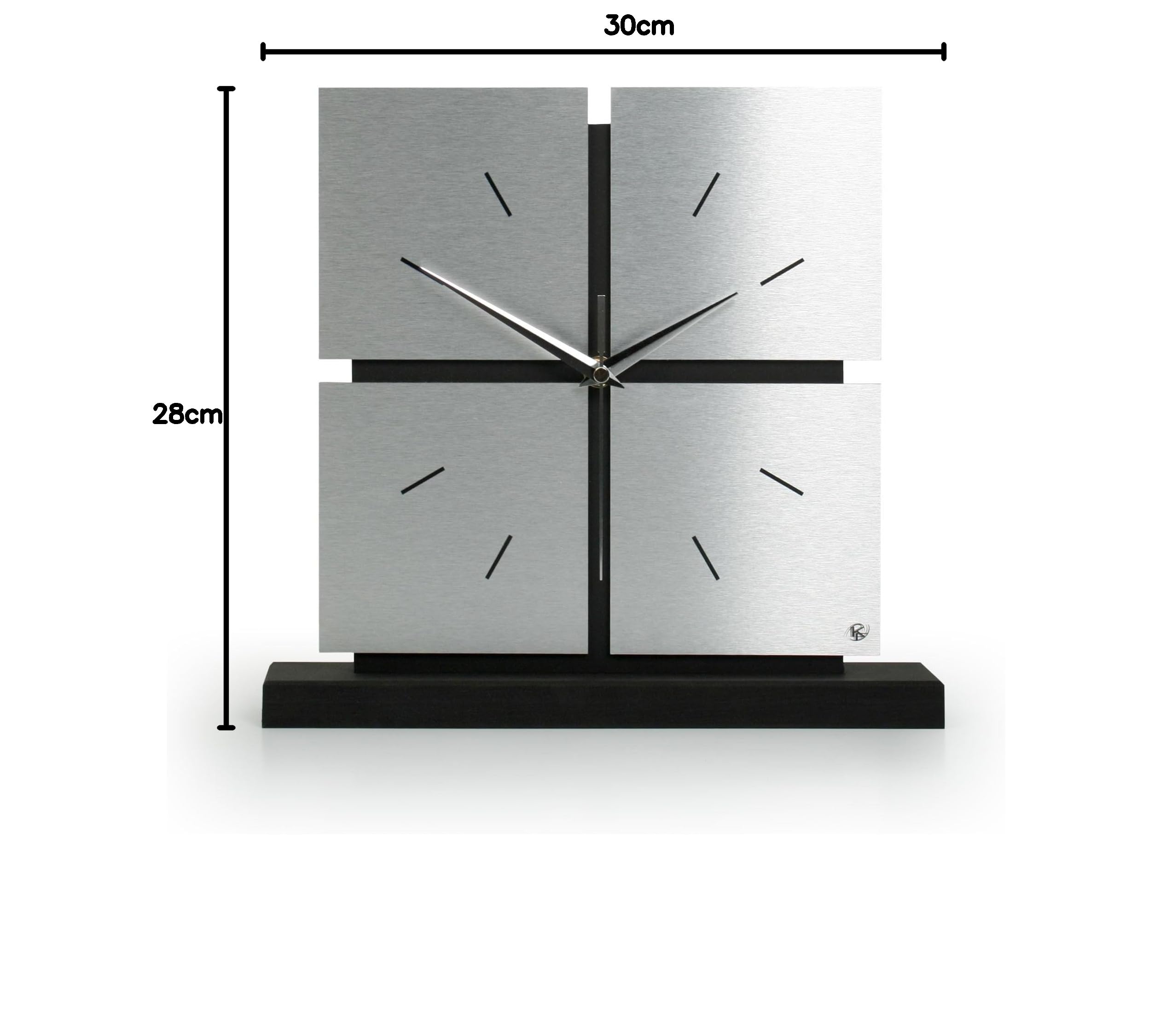 Kreative Feder Standuhr „Silver Squares“ aus Holz – Schwarze Tisch-Uhr in modernem Metallic-Look; Größe ca. 28x30x5cm (leises Funkuhrwerk)