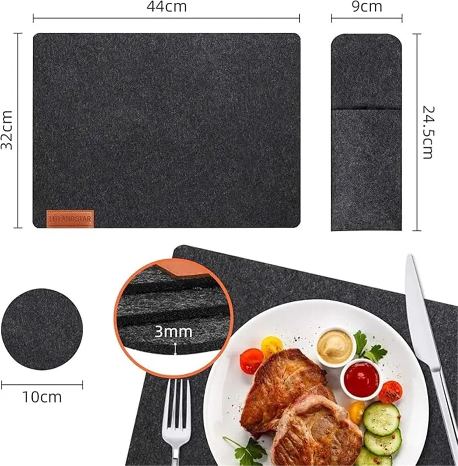 Platzset und Untersetzer-Set Filz Tischsets Untersetzer Besteck Hitzebeständig Tisch Platzsets Waschbar und Taschen(Color 4,5set)
