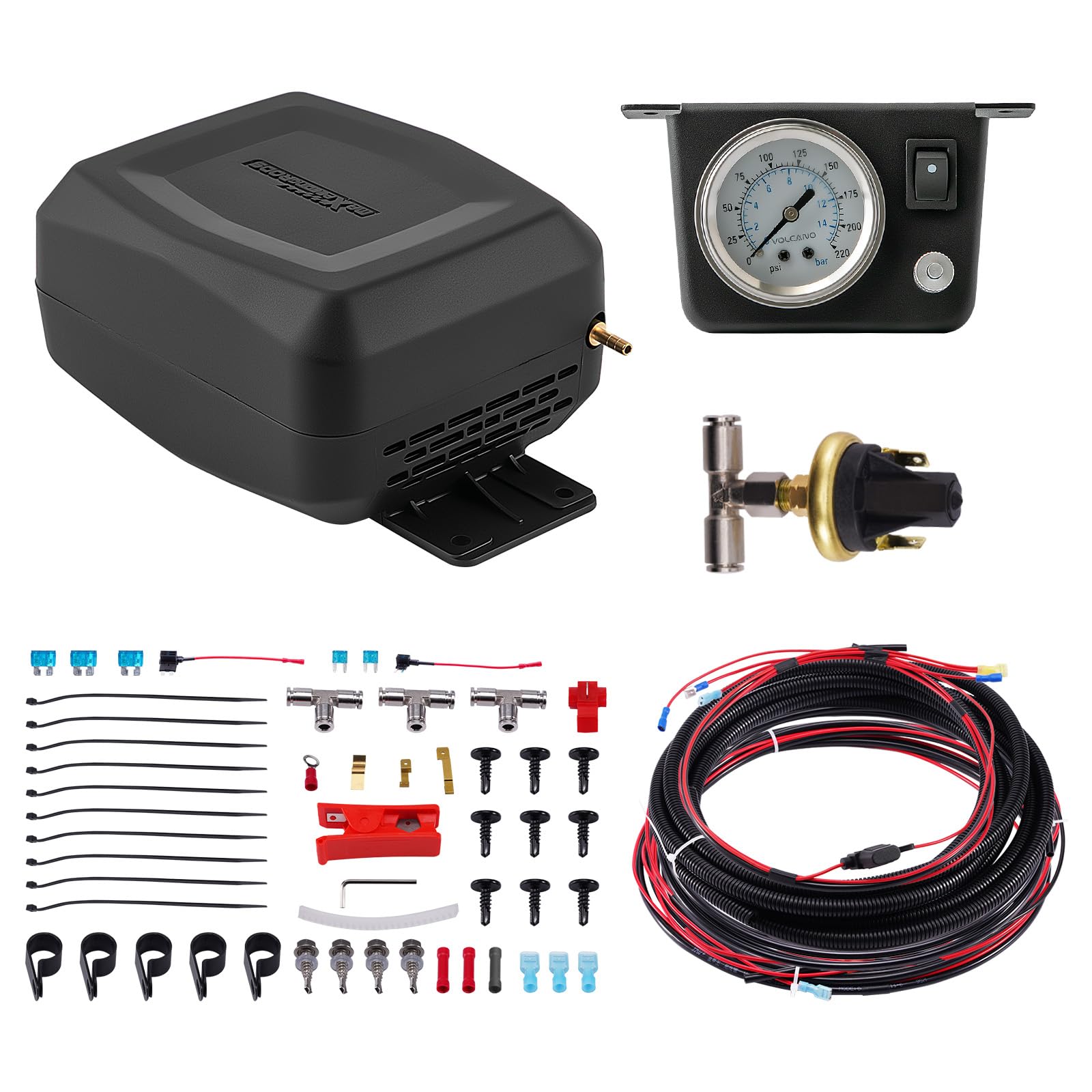 maXpeedingrods On Board Air Compressor System with Low Pressure Sensor Universal Air Spring Compressor Kit for Trucks Vans