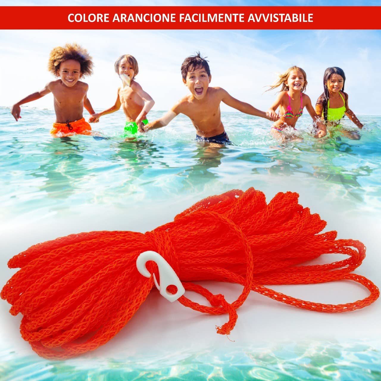 Cima Galleggiante Treccia da 6mm con Moschettone 30 Metri di Lunghezza Colore Arancione ideale per Salvagente Anulare Kayak SUP Board