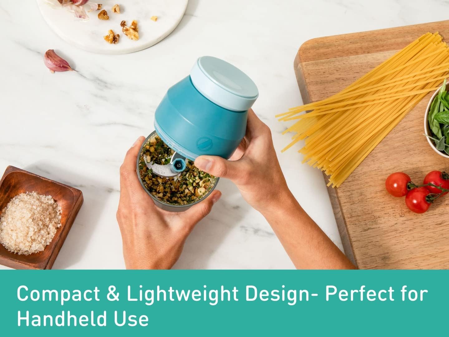 Prepdeck Mini Chop’r - Fast & Easy Food Processor - Electric Vegetable/Garlic Chopper, 1.5 Cup Capacity - Ultra-Sharp Blades - Bump Resistant Safety System - Long-Lasting Charge & USB Cable Included