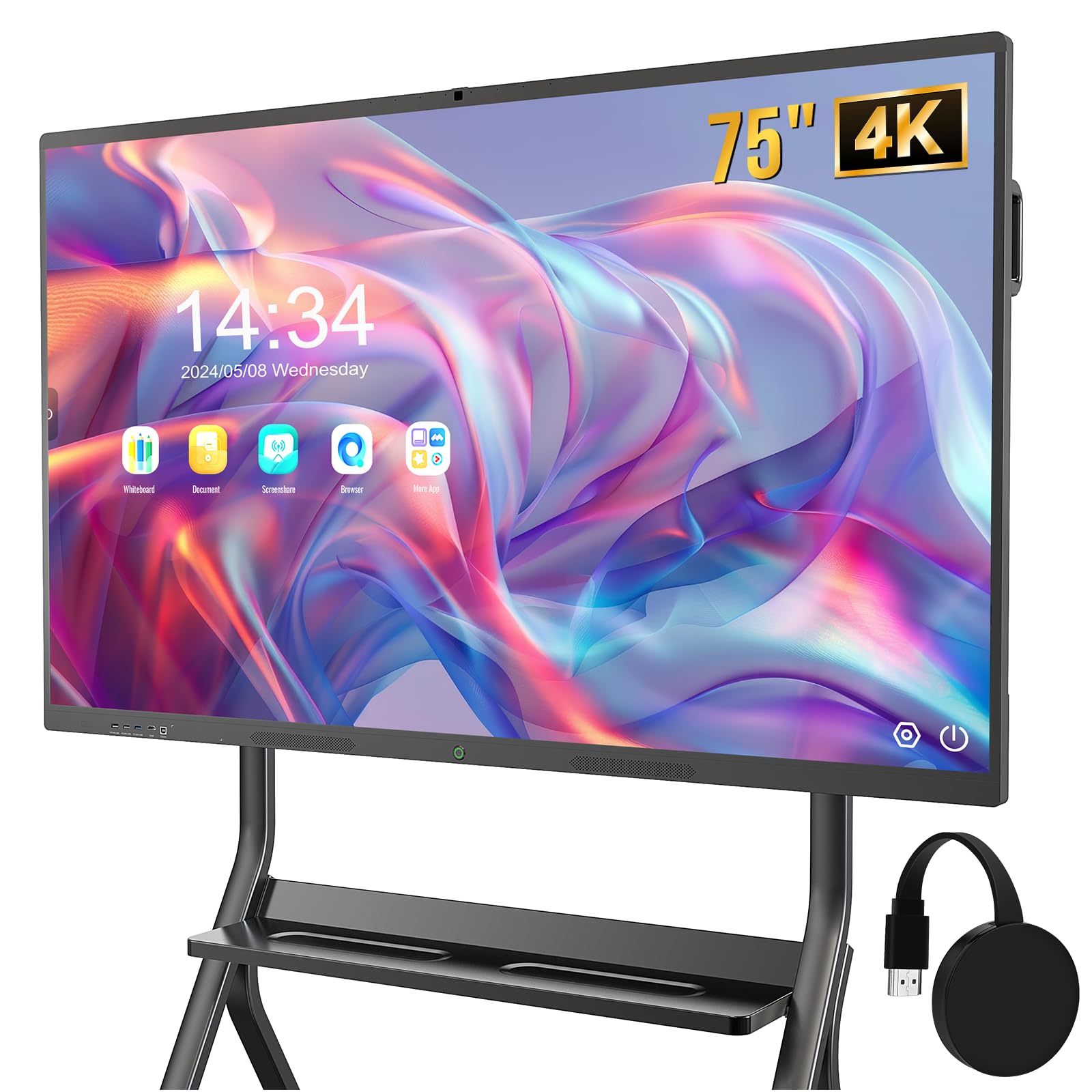 YIXZSWD Smart Board Touchscreen 4K Interactive Whiteboard, 8GB RAM, 128GB ROM, Built-in Ultra HD Camera, Microphone, Support WIFI, Bluetooth, HDMI (75 Inch)