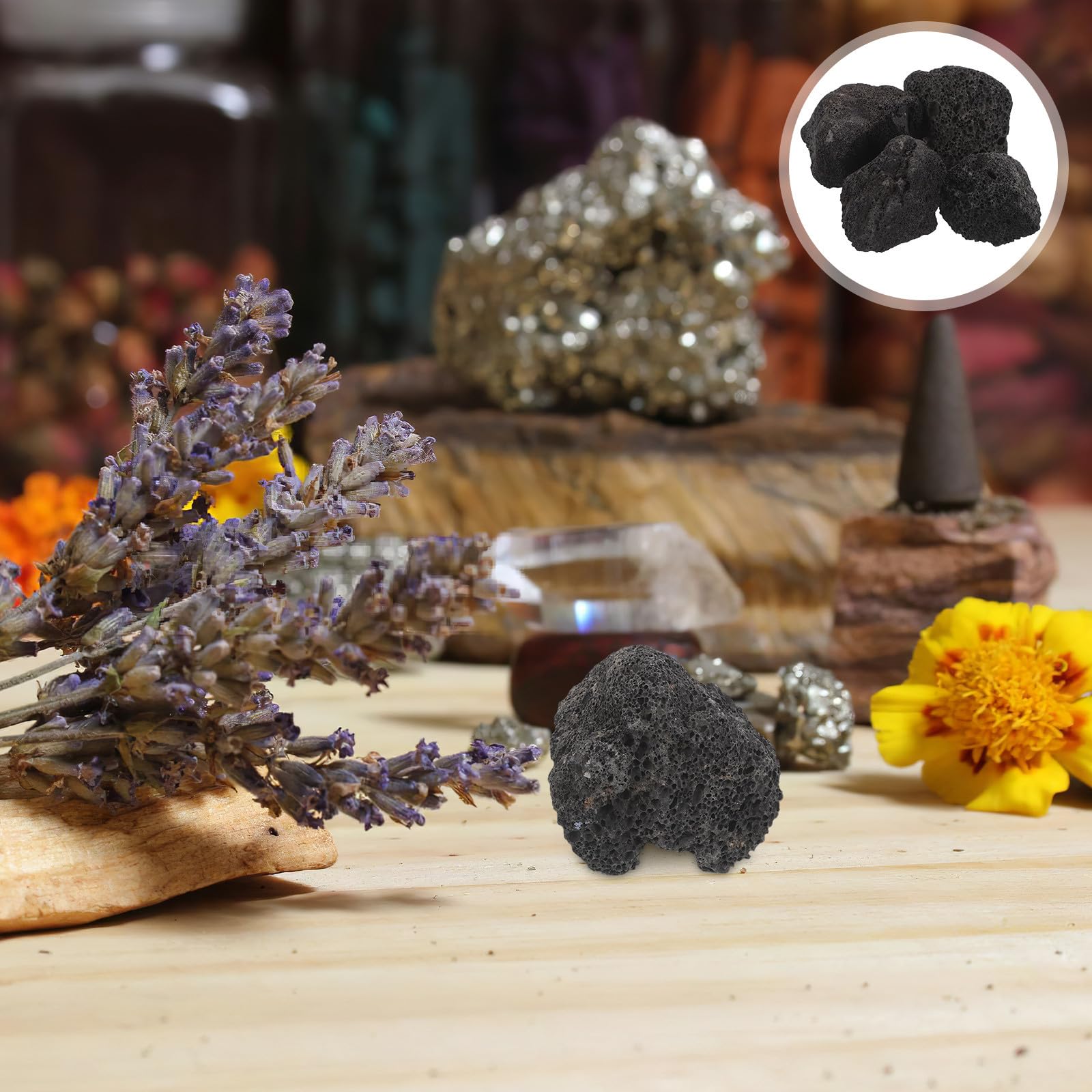 FOMIYES Pietre Diffusore di Aromi 4 Pezzi in Pietra Vulcanica Nera | Aromaterapia Passiva Non Elettrica, Rilascio Continuo, per Workspace e Living Room