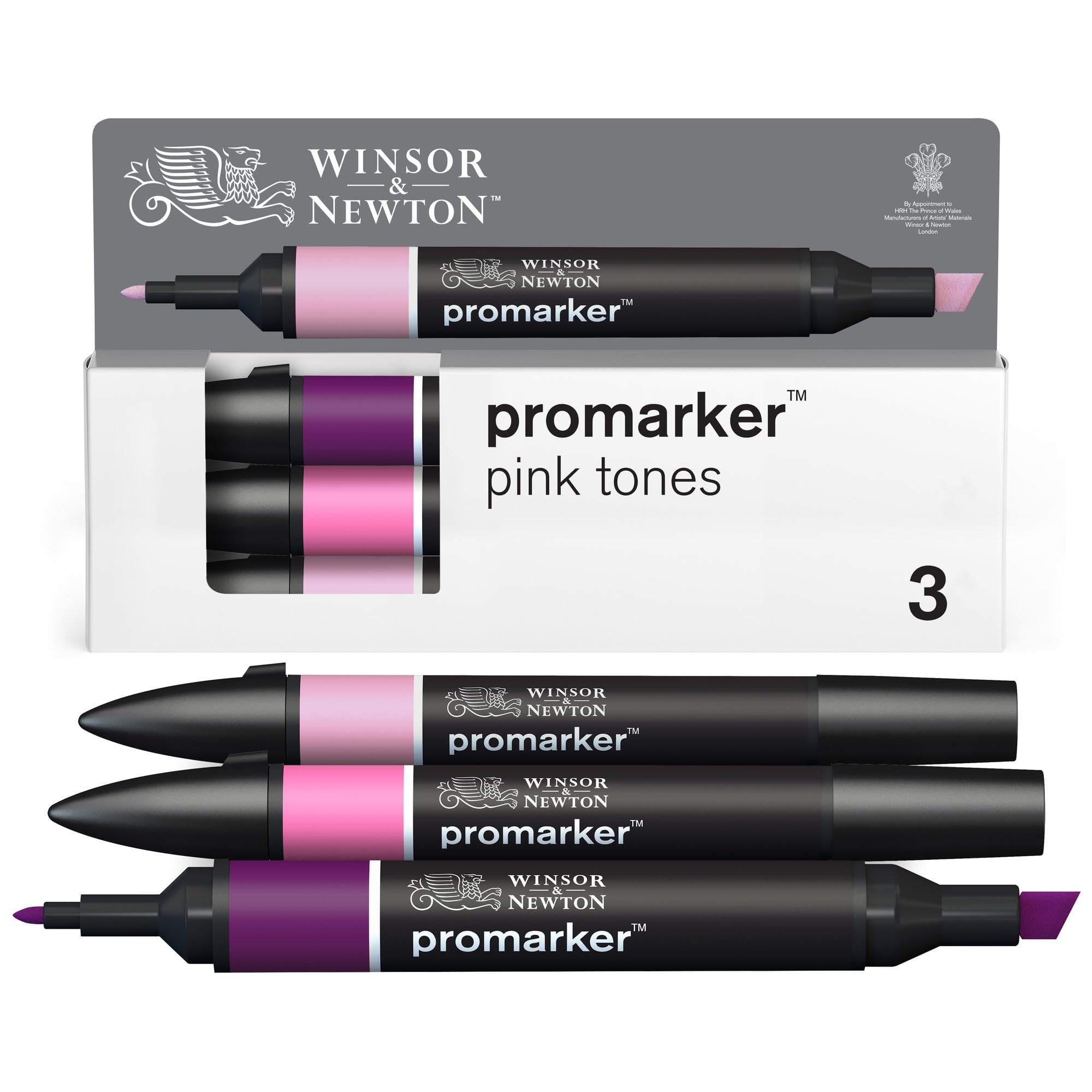 Winsor & Newton 0290189 ProMarker Set -Pink shades, 3 layout markers in a set, with 2 points, fine and wide for drawings, design and layouts
