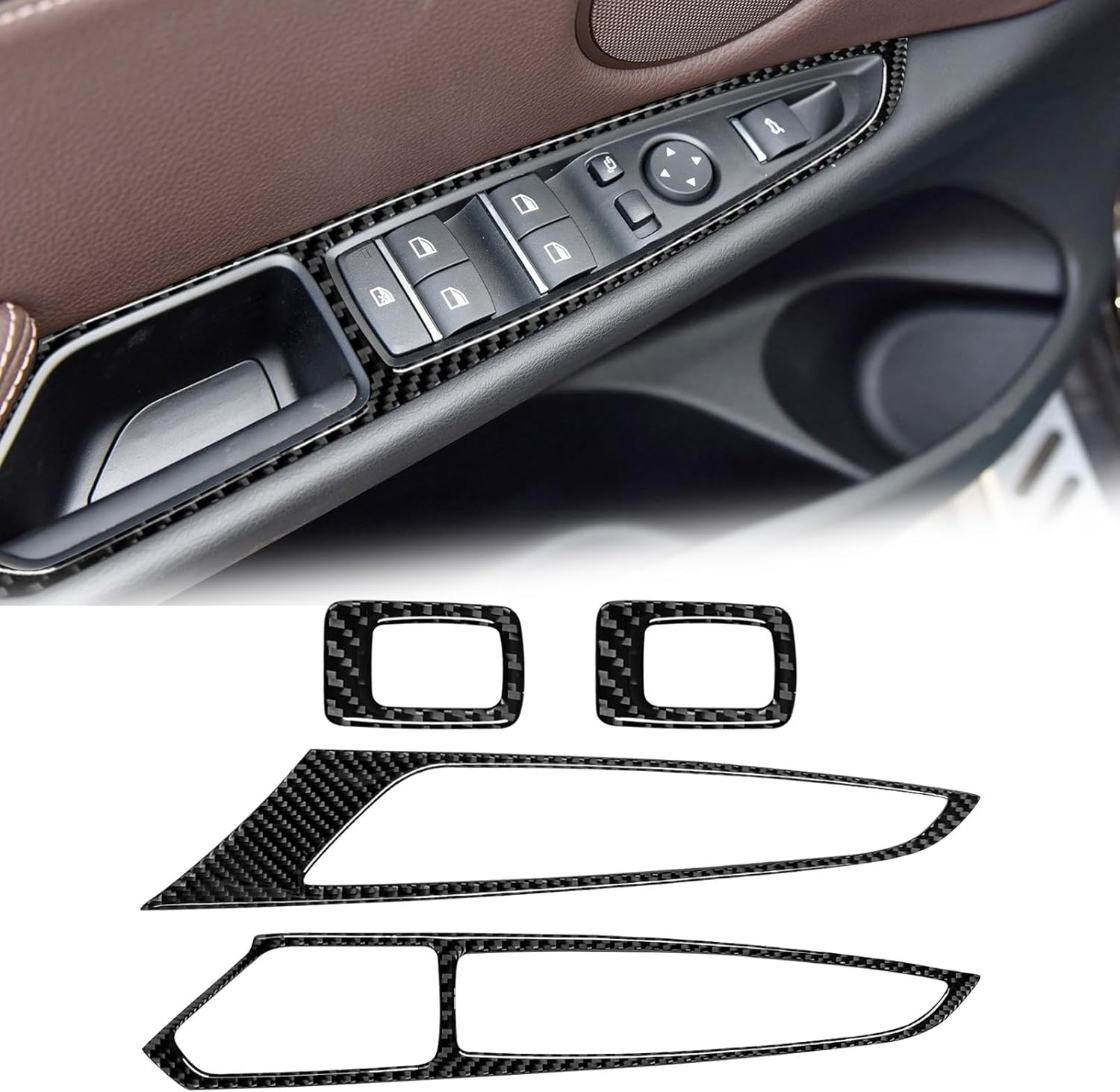カーボンファイバーウィンドウガラスリフトコントロールスイッチパネルフレームカバー装飾ステッカーBMW X5 F15 X6 F16 2