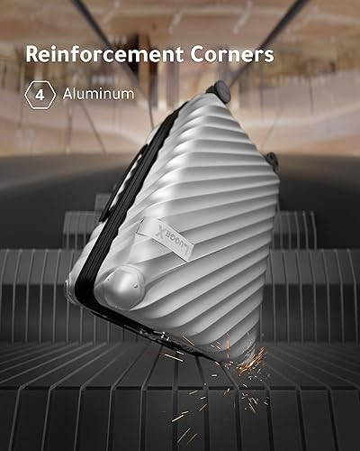 Vista 6 de LUGGEX Juego de equipaje de mano 22x14x9 aprobado por aerolínea, maleta rígida expandible de policarbonato con ruedas giratorias, plateado, Luggex