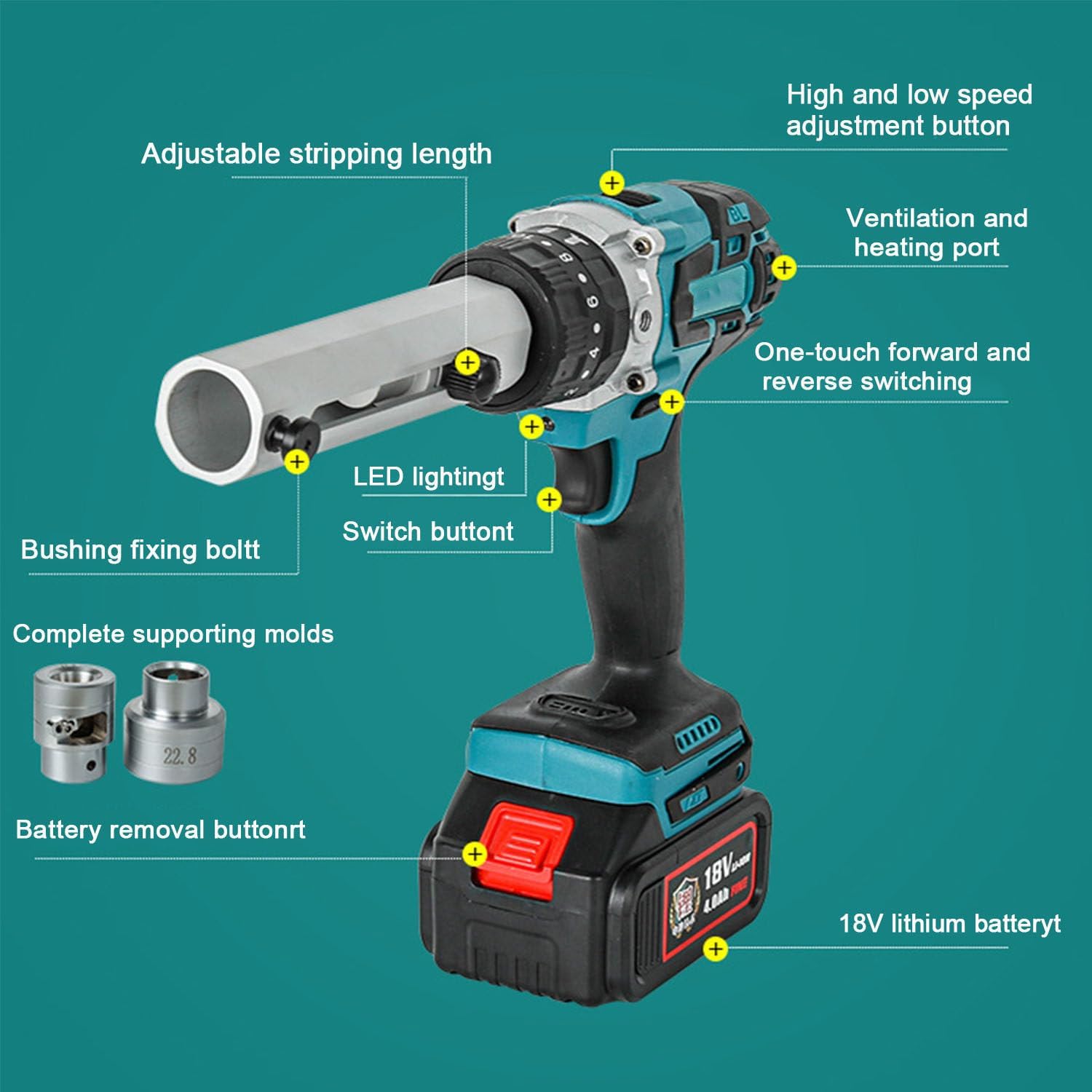 Elektryczna maszyna do ściągania izolacji, automatyczny ściągacz kabli do drutu miedzianego 50-300 mm², ładowalna i łatwa w użyciu, idealna do zastosowań profesjonalnych i DIY