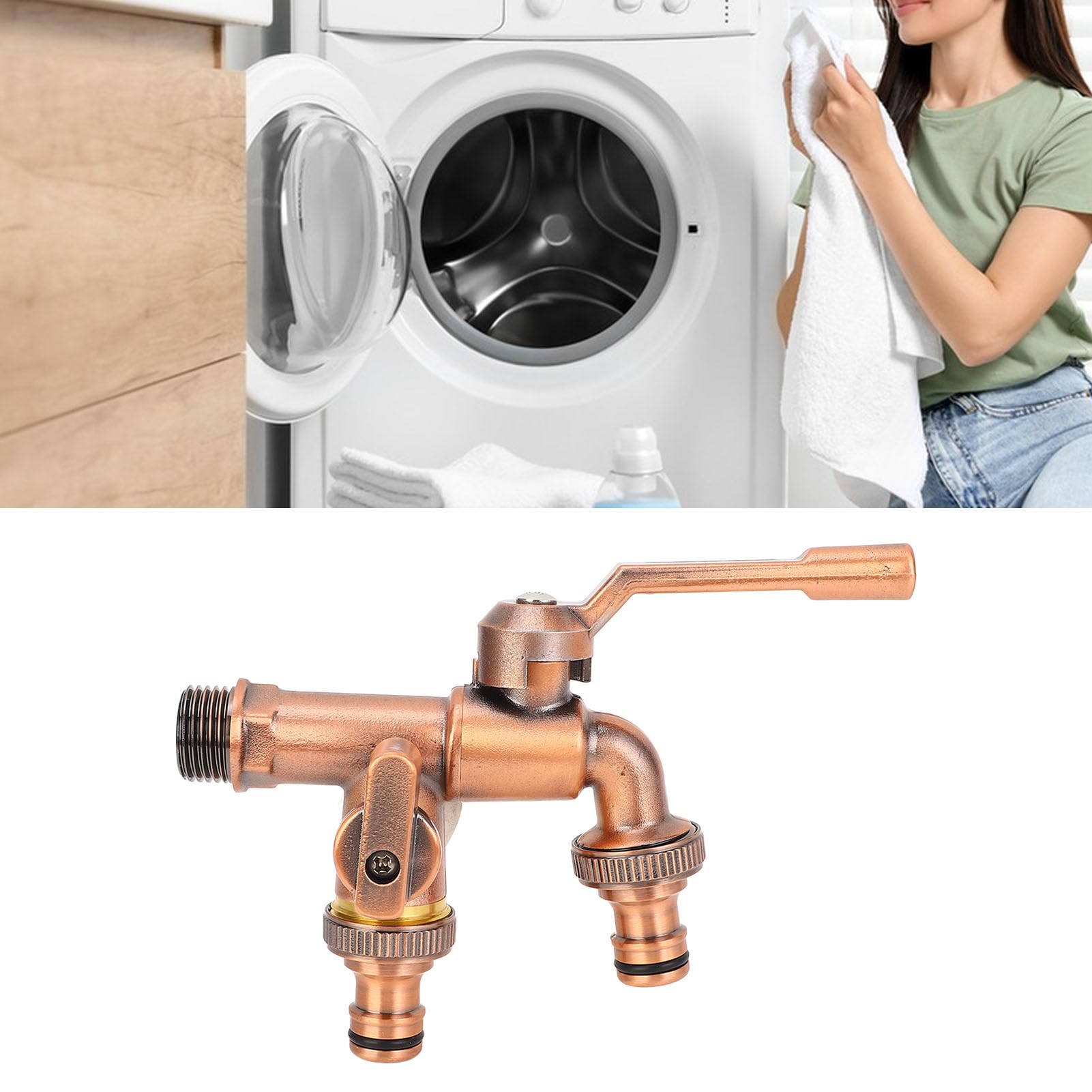 Robinet double en laiton de 3/4" avec distributeur de tuyau d'arrosage à 2 voies, double sorties de 25 mm, robinet de jardin extérieur